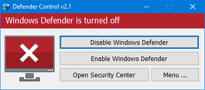 Defender Control v2.1 禁用Windows Defender